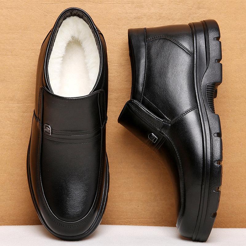 Cotton Shoes Men's Winter Warm Piled Thickened Leather Wool Cotton Shoes Men's Middle-aged and Elderly Father Father Shoes
