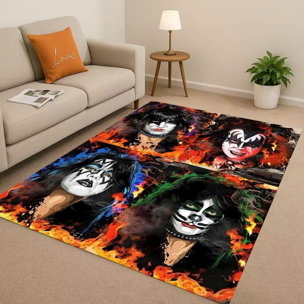 HD Kiss Rock Heavy Metal Band Gene Simmons Wohnzimmer Rutschfester Teppich für Schlafzimmer Spielzimmer Sofa, Heimdekoration Fußmatte