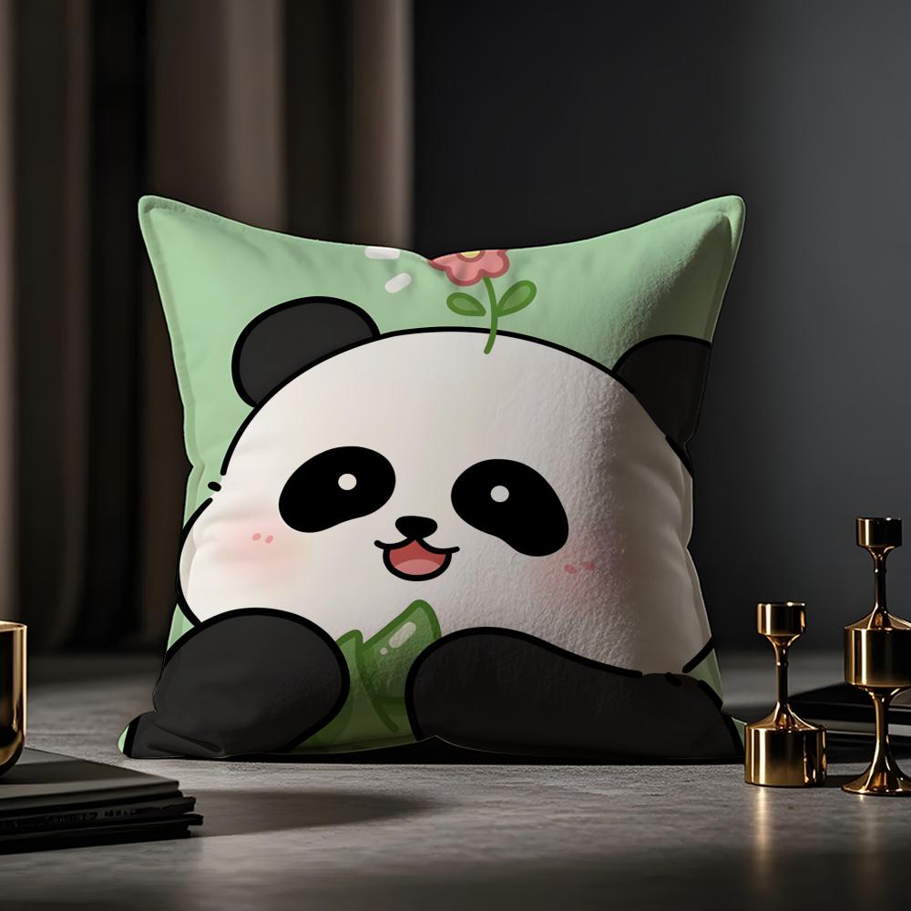 Lovely Panda Cushion Cover Anti-dustmite Pillowcase Invisible Zipper Silky Short Plush Sofa Cushion Cover