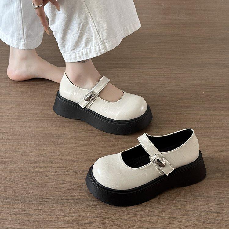 Muffin Thick-soled Round-headed Mary Jane Shoes Women's 2025 Spring New Shallow Mouth Retro College Style Loafers Single Shoes