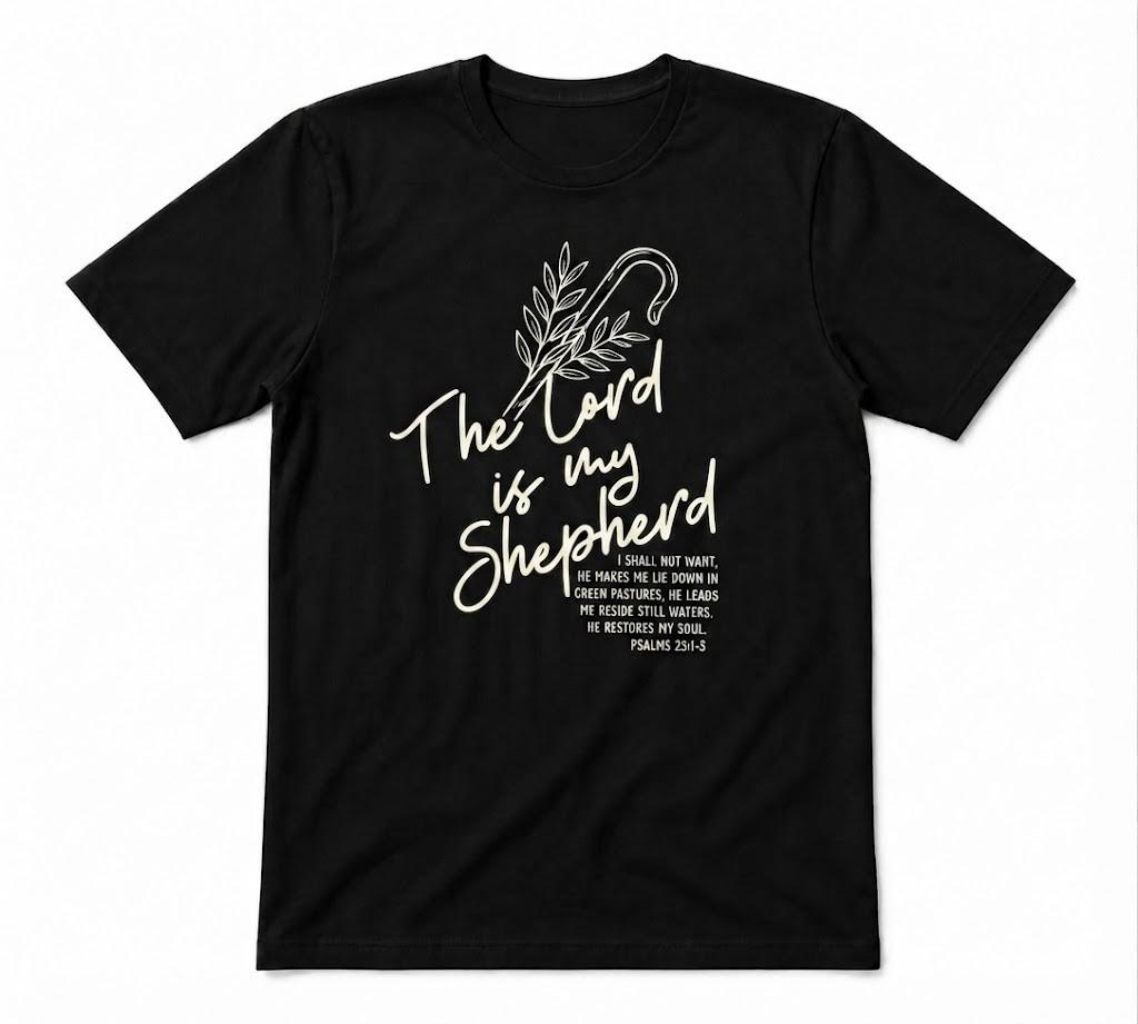 The Lord Is My Shepherd Christian Bible Verse Sheep Black T-shirt