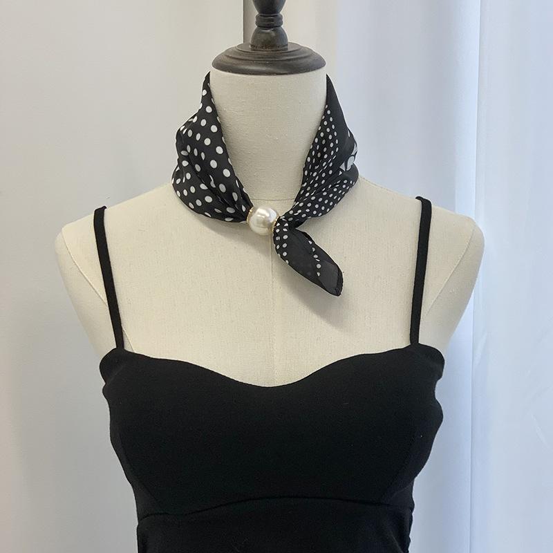 Silk scarf new pearl necklace spring and summer thin magnetic buckle lazy silk scarf women's pendant scarf collarbone chain
