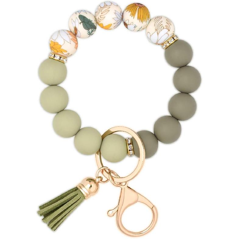 BAOSIWA Silicone Beaded Keychain Wristlet Key Ring Bracelet Cute Car Key Chain Holder for Women Girls