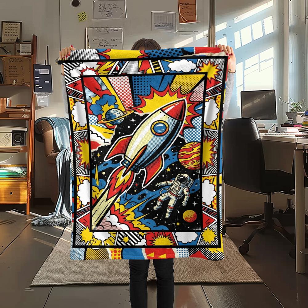 1Pc Space Print Flannel Blanket, High quality Comfortable for All Seasons, Home Decor, Warmth and Comfort, Perfect for Christmas Gifts W157