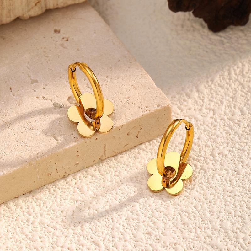 INS Style 18K Gold Flower Titanium Steel Earrings Luxury Minimalist Premium Hoop Earrings Tarnish Free Ear Jewelry