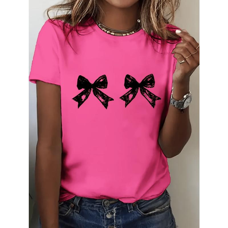 Letter Print T-shirt, Short Sleeve Crew Neck Casual Top for Summer & Spring, Women's Clothing