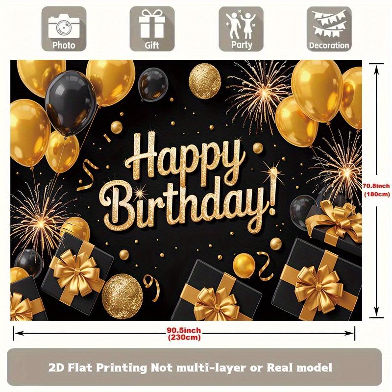 Party Backdrop Black Elegant Flat Golden Serves Photos Celebration Photo Booth Birthday Party Decor