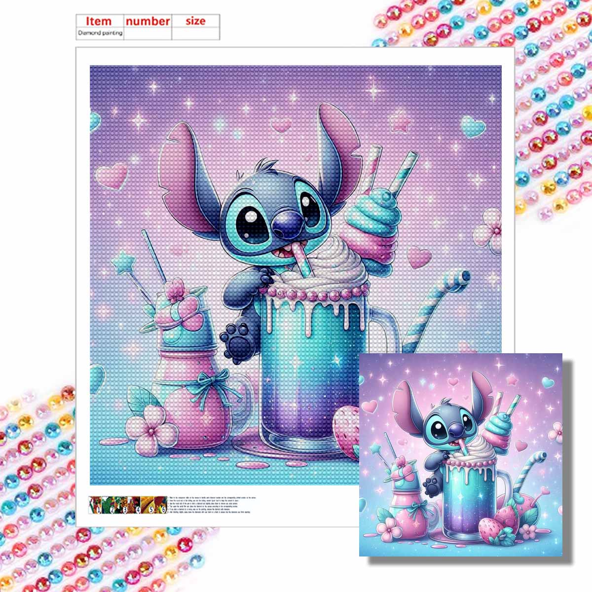 

5D DIY Diamond Painting Kit, Stitch , Adult Beginner 5D Round Diamond Embroidered Crystal Mosaic Crafts, Suitable for Home Wall Settings Round 20x20cm