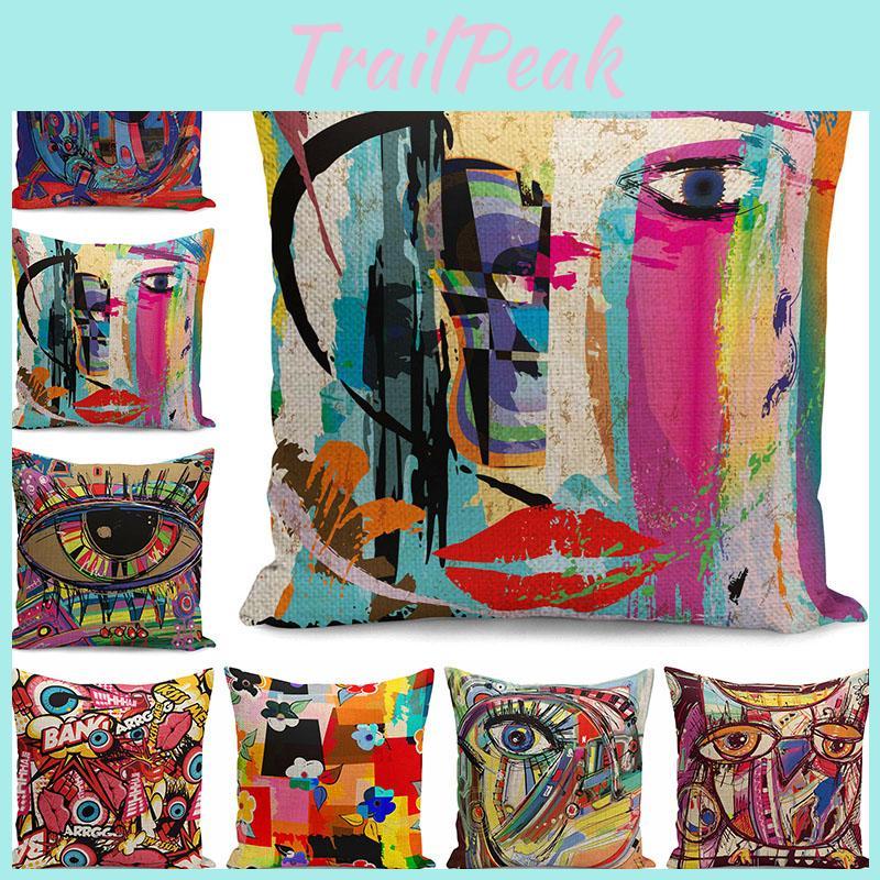 Stylish Colors Graffiti Cushion Covers With Invisible Zipper For Easy Cleaning