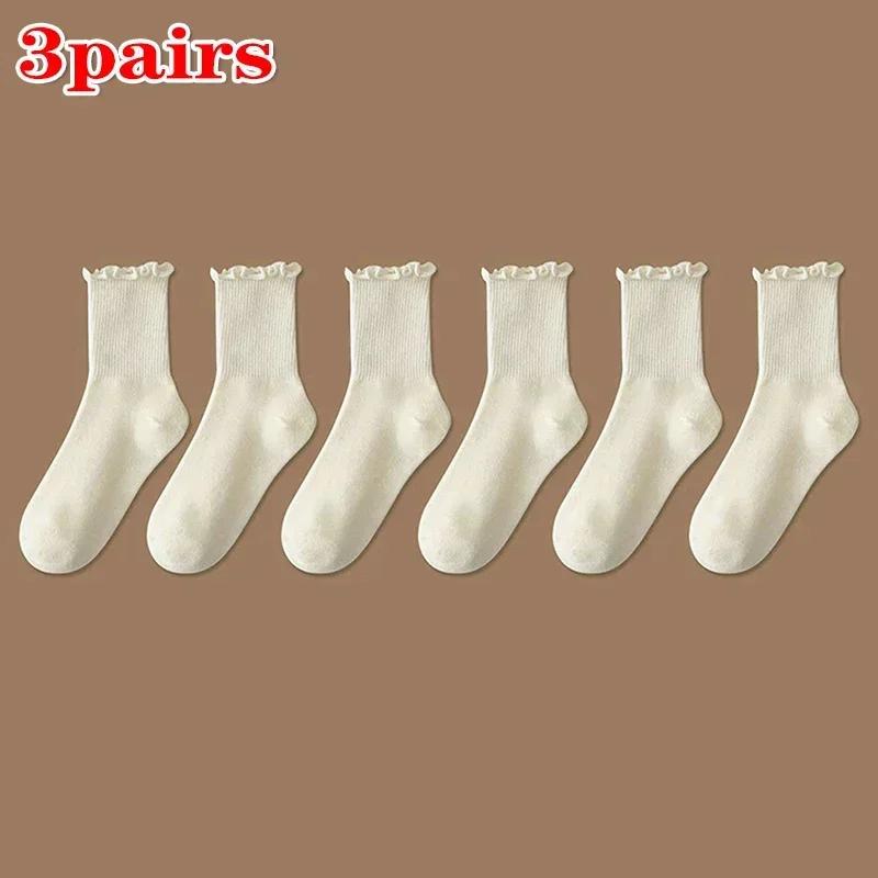 1/2/3pairs Cotton Ruffles Ankle Socks Women Lolita Cute Kawaii Korean Stocking Girl Spring Black White Middle Tube Japanese Sox
