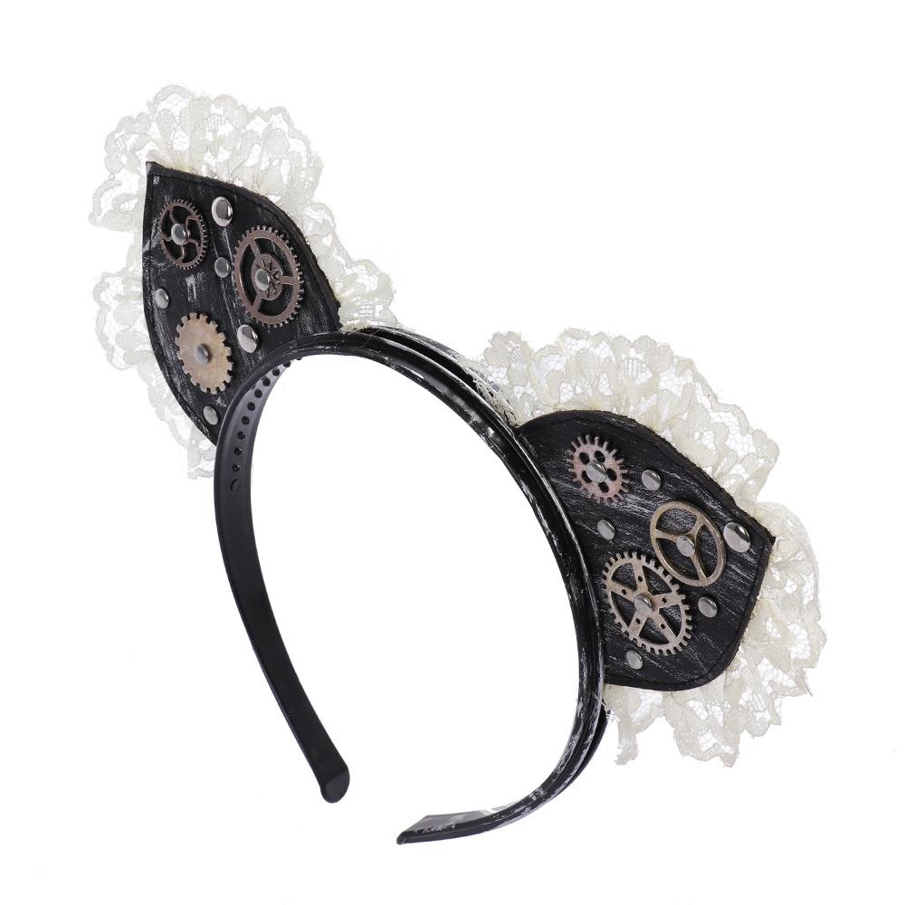 Halloween, Carnival, Party Decoration, Cat's Ears,cat-ear Shaped Bread, Hair Band, Vintage Lace Lace, Gothic Punk Hair Band