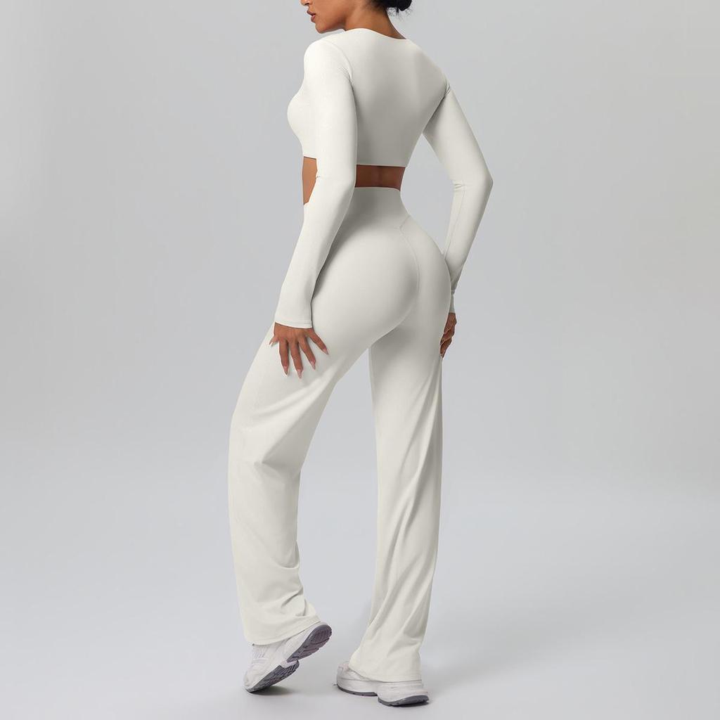 Cross-New Tight Sportswear Set: Chest-Pad Top & High-Waist Wide-Leg Pants for Running, Fitness & Yoga