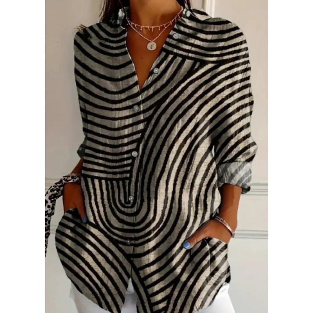 Ladies, Casual, Long Sleeved, Button Up Shirt, Floral Print, Machine Washable, Casual, Loose Fit