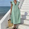 New net color temperament commuter V-neck bohemian loose pocket long dress