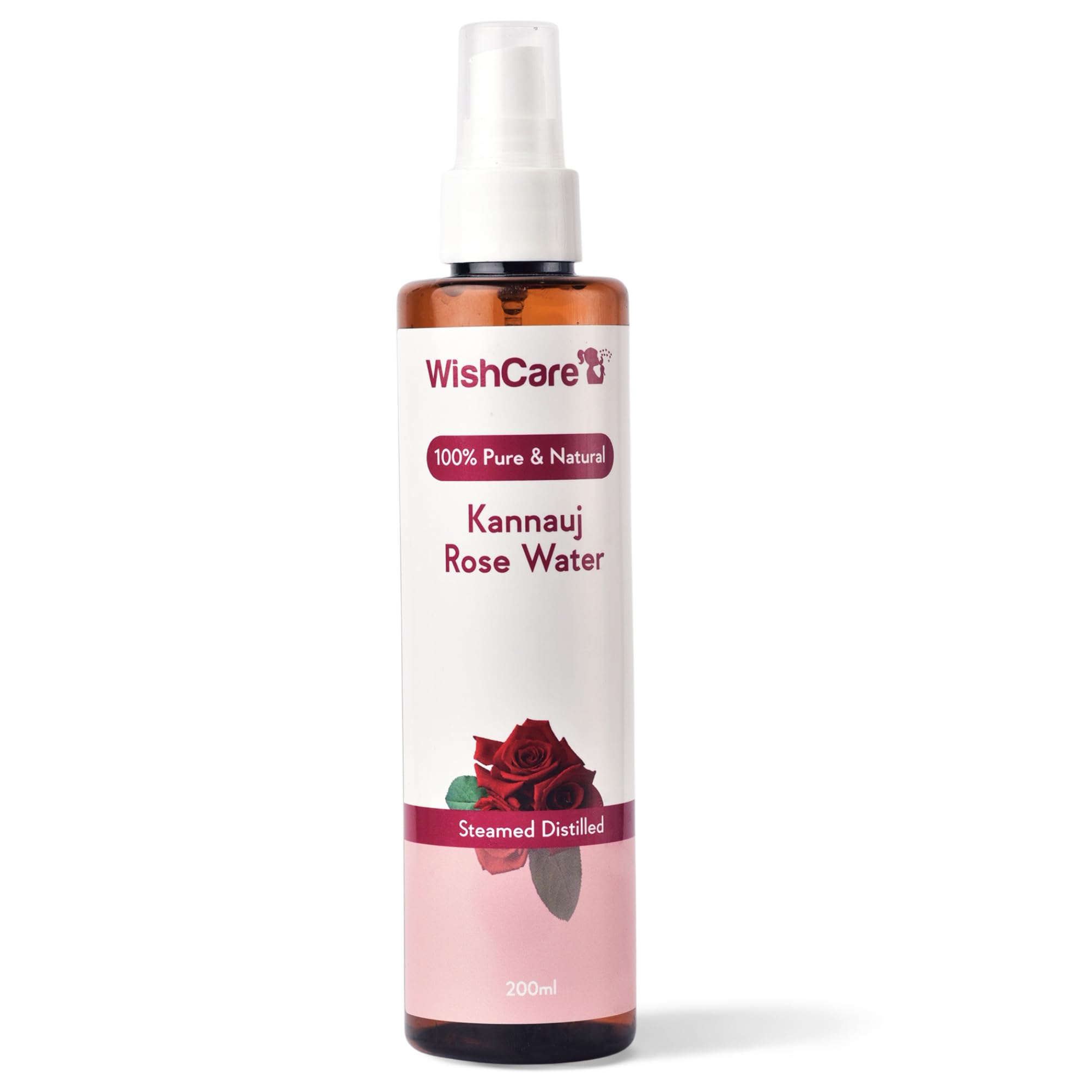 WishCare 100% Pure & Natural Rose Water For Face, Skin & Hair - Rose Water Toner for Glowing Skin - Free from Paraben & Alcohol 200ml