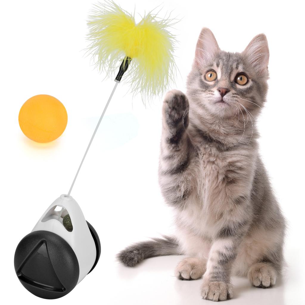 Car Design NonBattery Self Rotating Cat Chasing Toy Pet Interactive Toys with Ball Plume