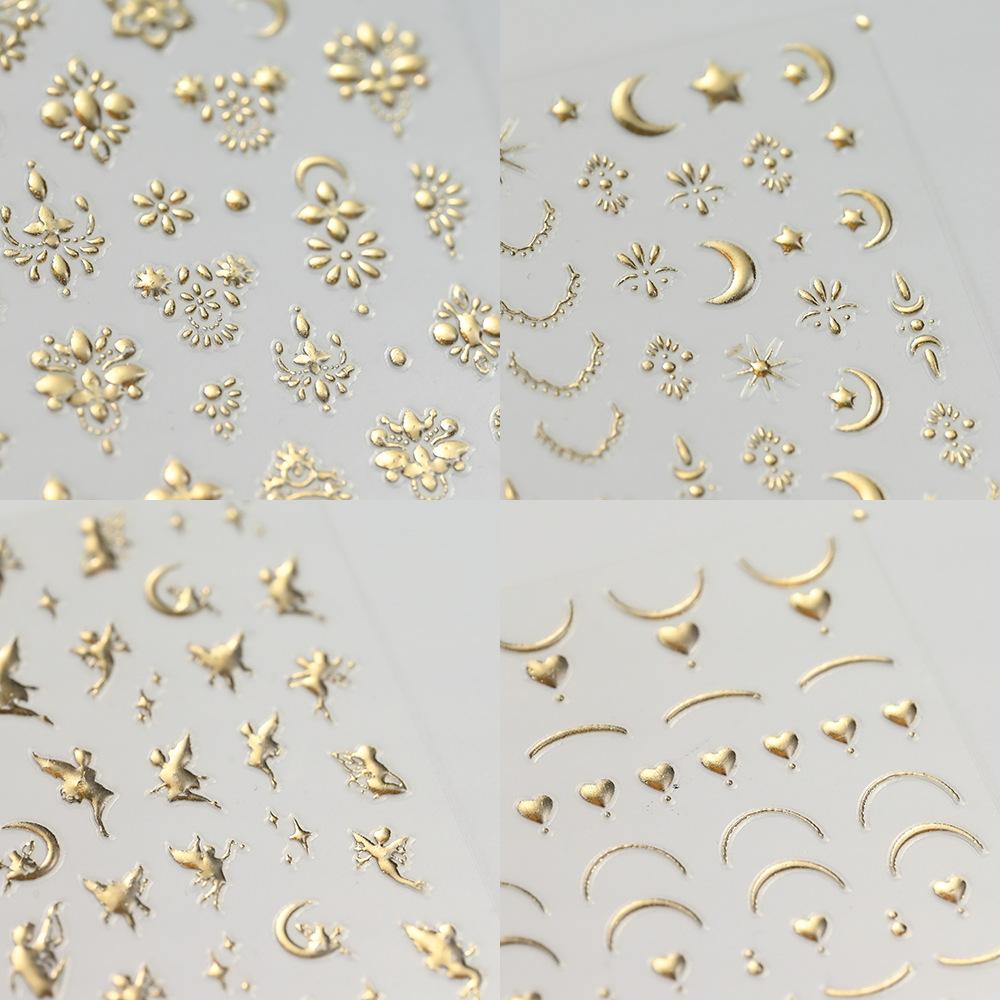 Champagne Gold Star Moon Angel Nail Art Sticker Adhesive Self-Adhesive Solid Color Champagne Gold Light Luxury Nail Art Sticker