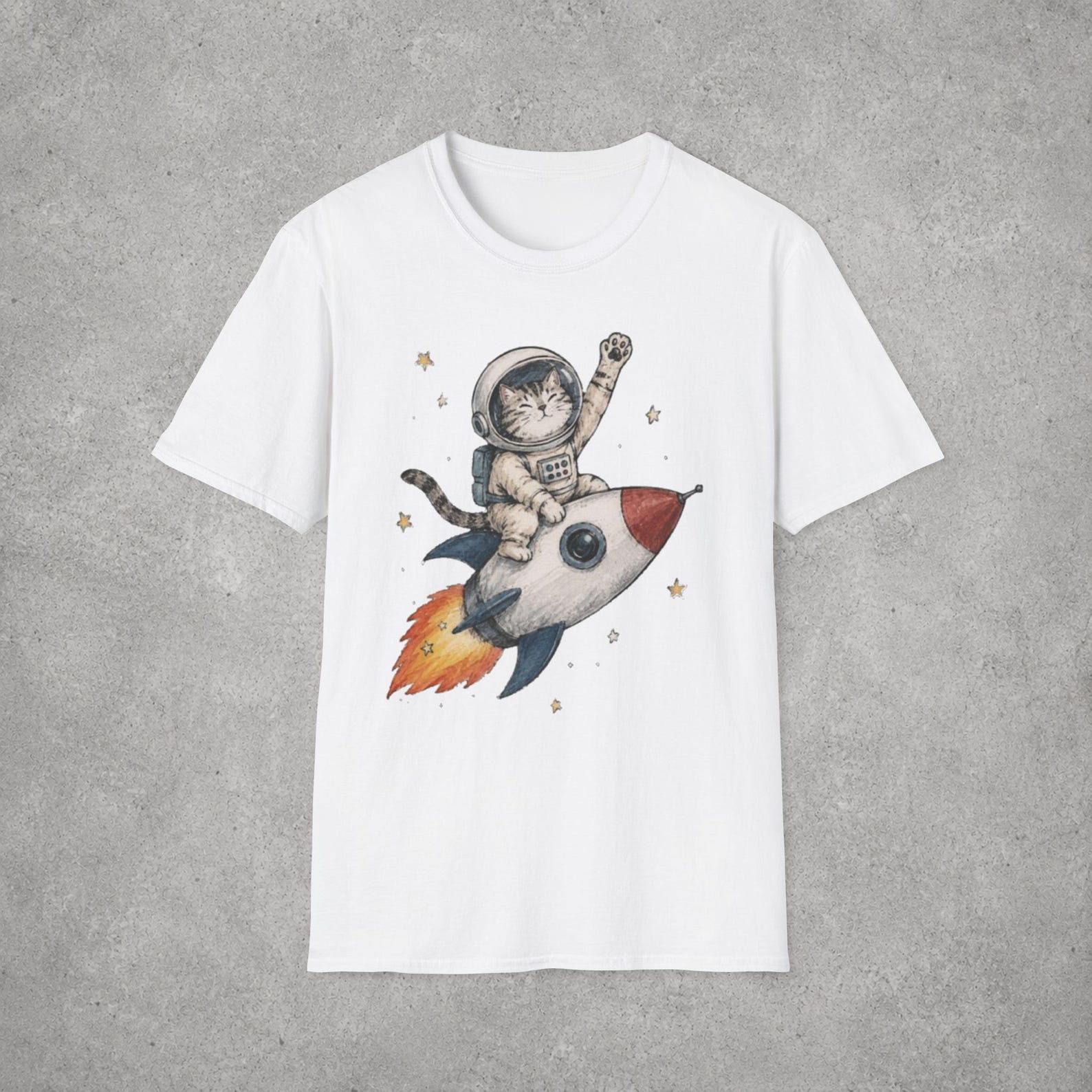 Astronaut Cat Rocket T-Shirt | Whimsical Space Kitty Graphic Tee 4XL