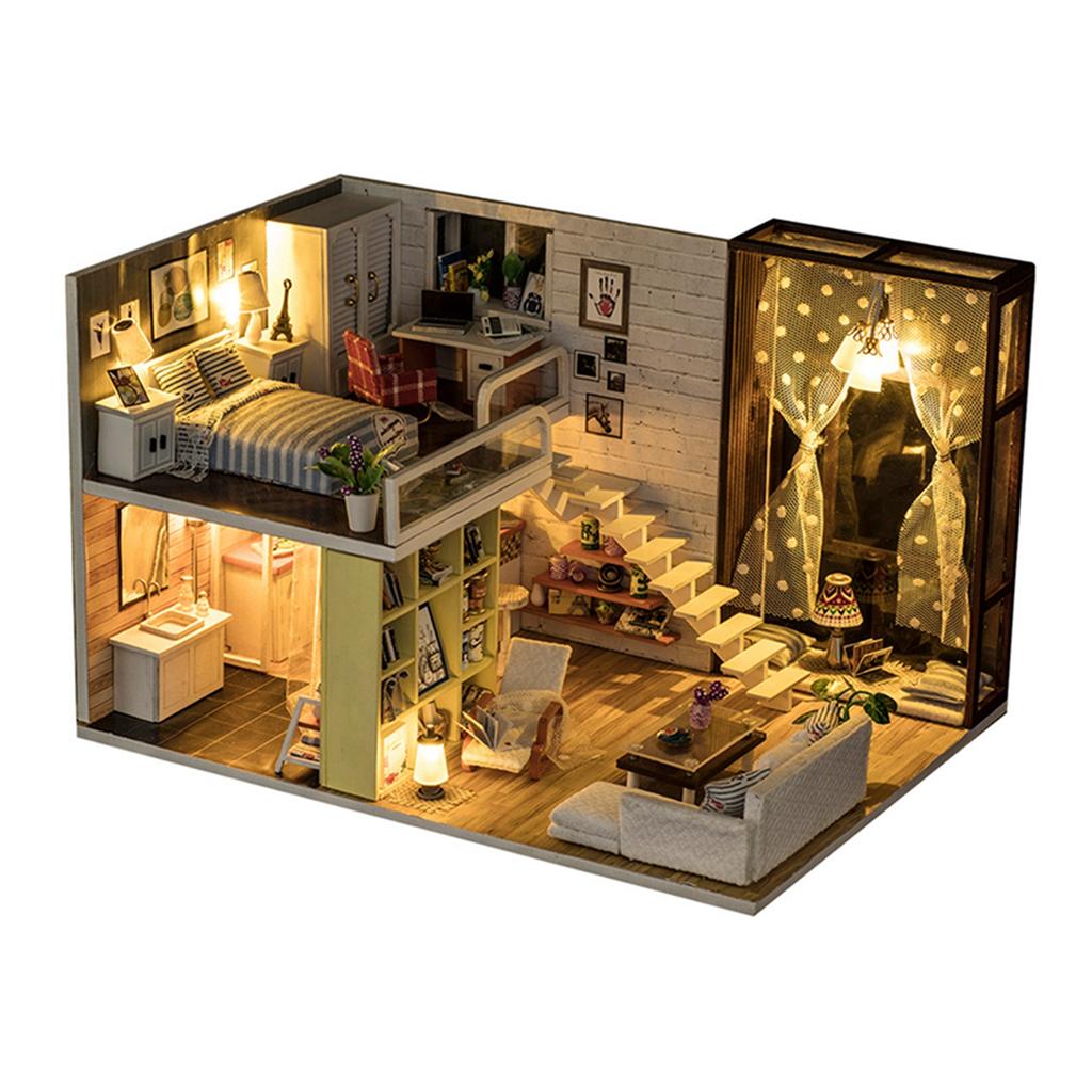 Wood Craft Miniature Dollhouse Kit Simple Style Doll House Assembly Models Toy Gift