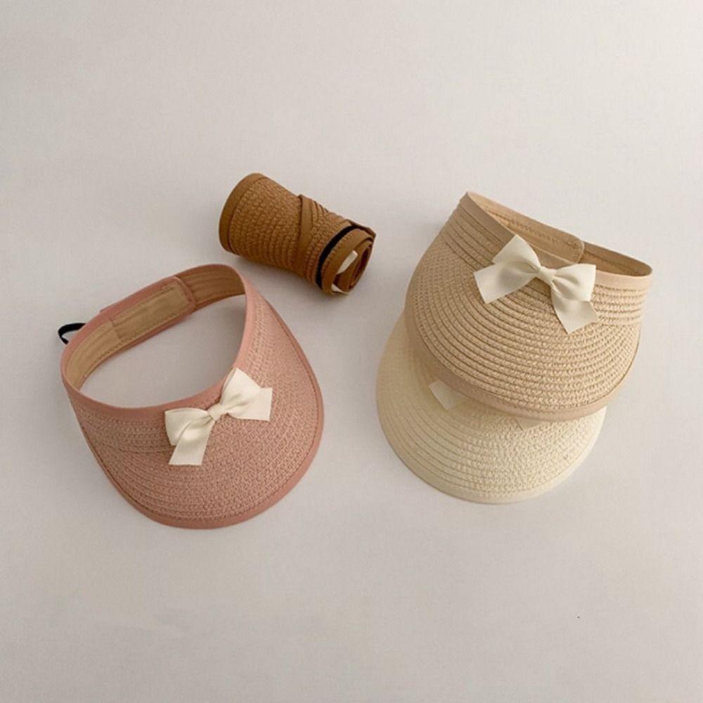 Anti-UV Baby Straw Caps Empty Top Visor Cap Trendy Bow Straw Hat  Kids