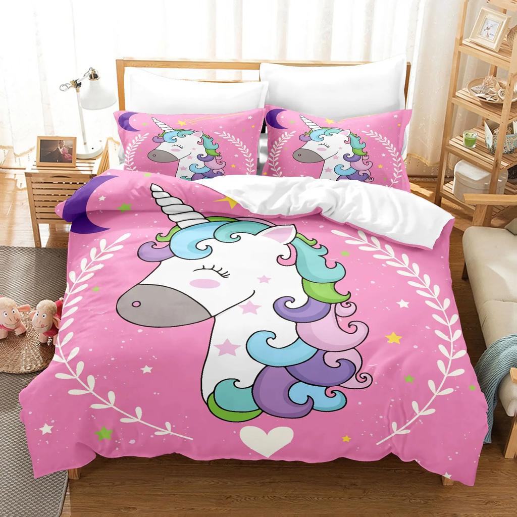 140X200 Duvet Cover Set+Pillowcover Birthday Gift For Boys/Girls Print Cartoon Believe In Magic Unicorn Comforter Cover For Kid
