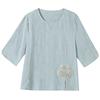 Women's Plus Size Chinese Embroidery Top – 3/4 Sleeve Round Neck Textured Blouse (Sizes 3XL-8XL) for Middle-Aged Ladies