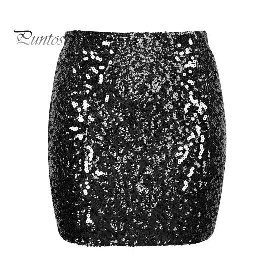 

Женская мини-юбка с высокой талией, ультракороткая, облегающая бедра юбка, блестящая, клубная юбка для вечеринки с пайетками M чёрный