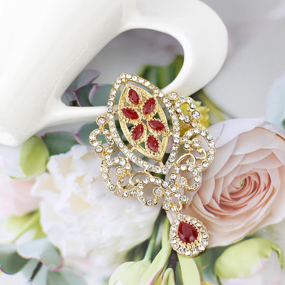 Gold Color Crystal Bride Wedding Jewelry Brown Brooch Flower Type Jewelry