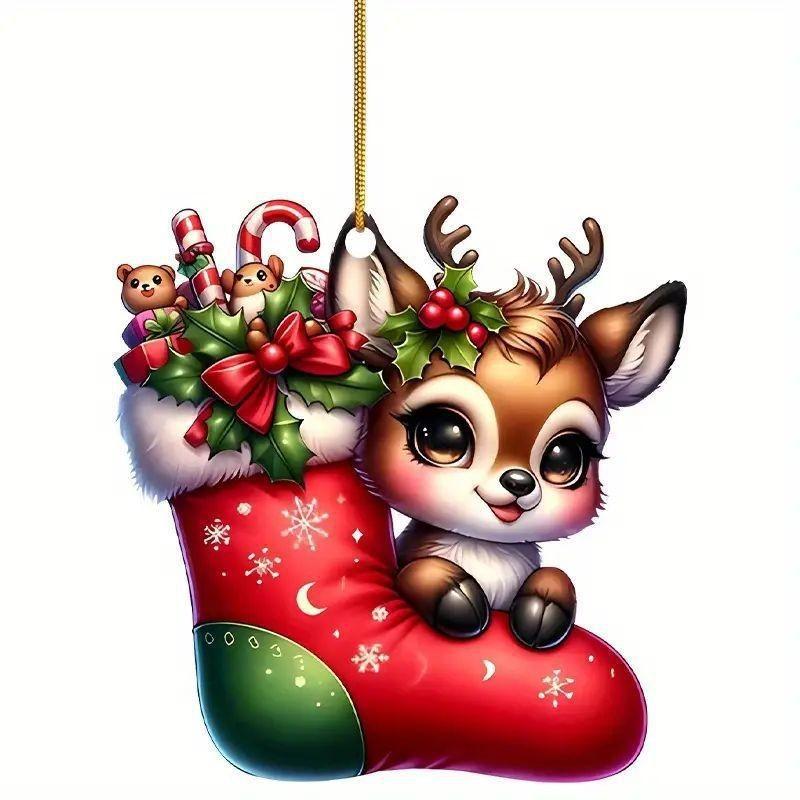 Themed Christmas Reindeer Socks Pattern Acrylic Pendant For Holiday Decoration