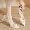 Fashion Fashion High Heels Spring Women's Stiletto Pearls Ankle Buckle Bride Shoes Bow Fashion 6cm 8cm Thin Heeled Wedding Pumps Shoes