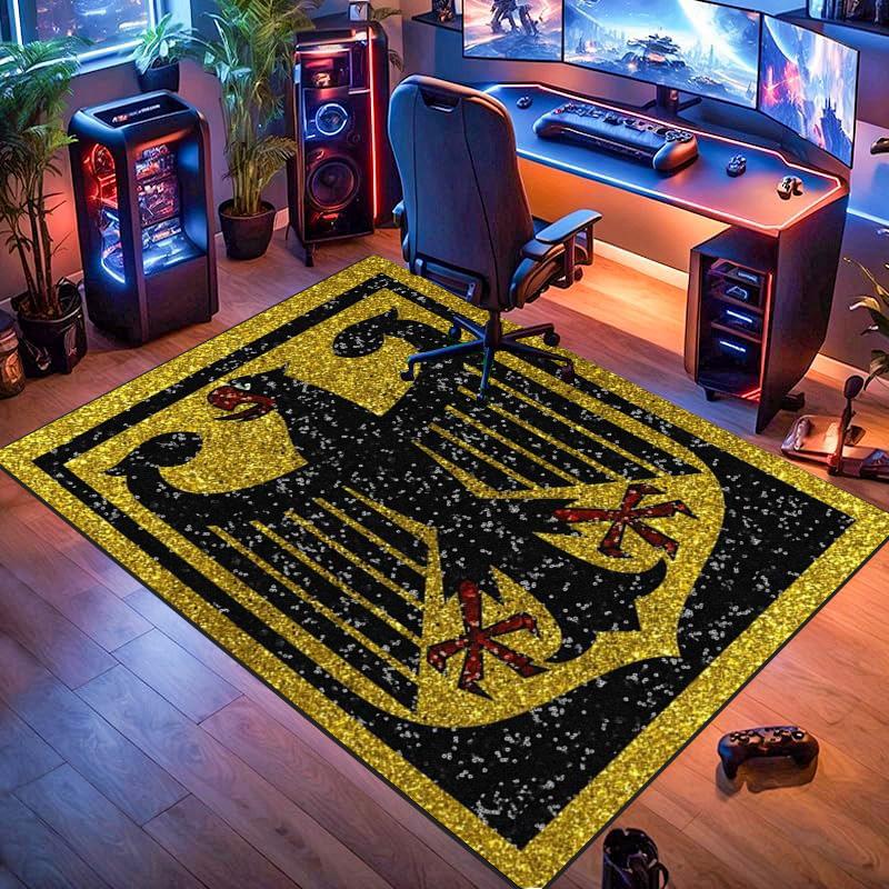 Golden Glitter German Eagle Print Rug Non Slip Floor Mat for Living Room Bedroom Home Decor