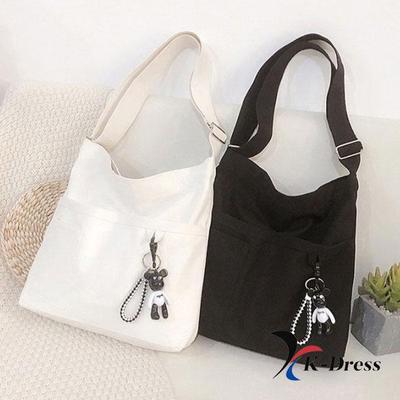 Jednoduchá plátěná crossbody kabelka + klíčenka