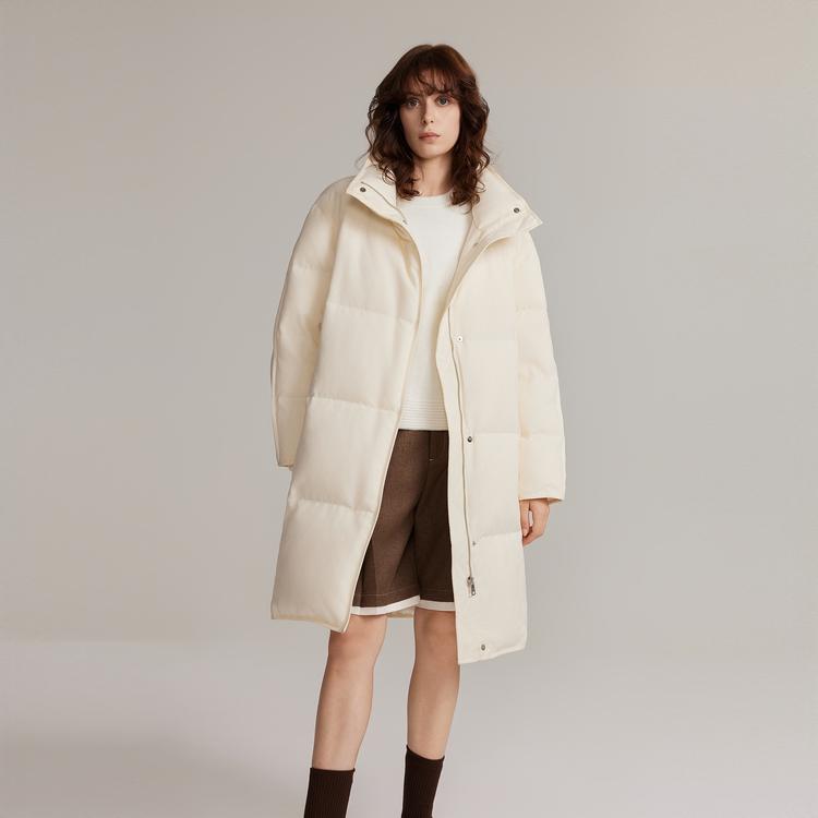 ELLE French Style Basic Warm Goose Down Solid Color Stand Collar Down Jacket Women outerwear Off-White EY49605