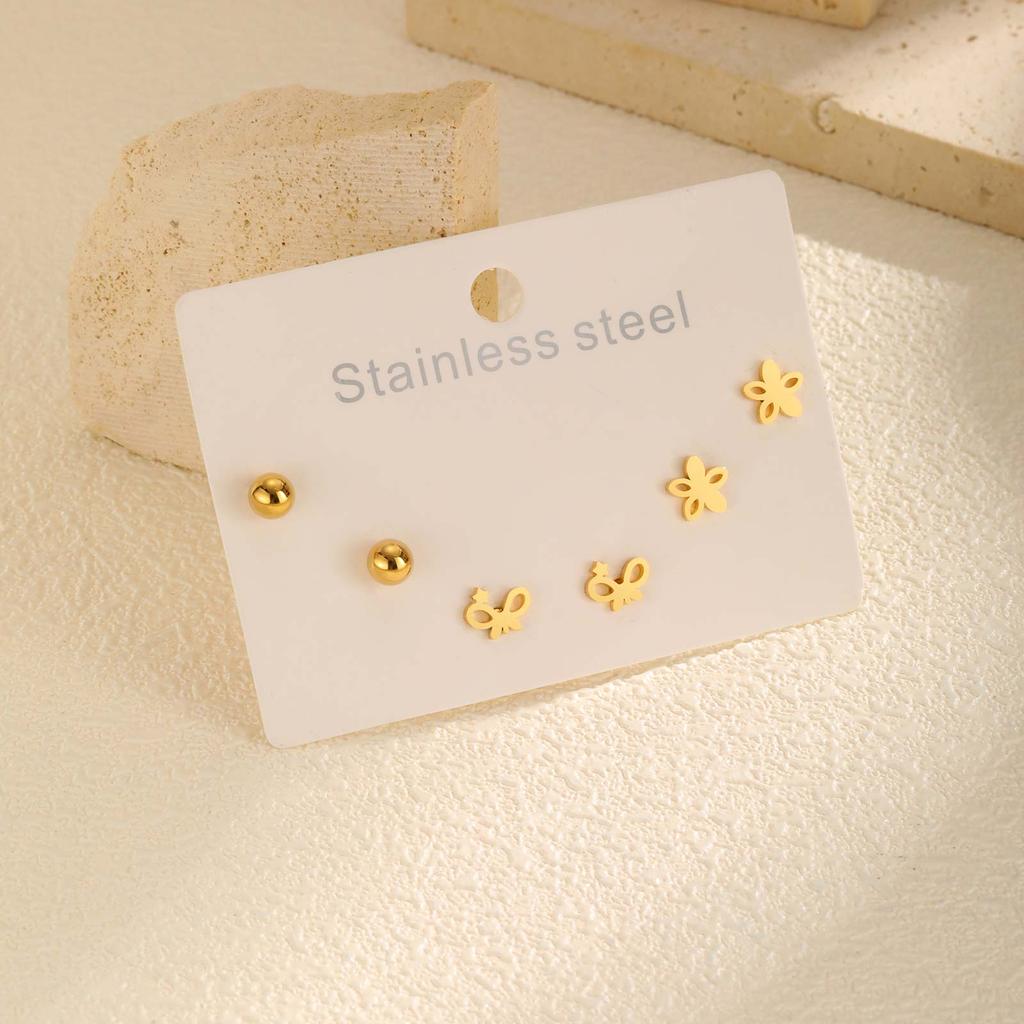 3 Pairs Hollow Flower Bowknot Stud Earrings for Women,Stainless Steel Ball Earrings,Geometric Set Jewelry Gifts