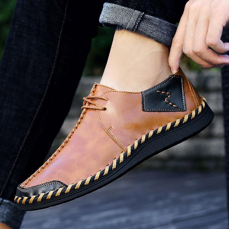 Fashion Fashionable High-quality Hand Sewn Leather Oxford Shoes Non Slip Soles Business Office Casual Shoes Mens Commuting Driving Shoes