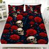 3pcs Fitted Sheet Set Gothic Style Skull Flowers Print 100% Polyester Breathable Bedding Set for Home Decor with 2 Pillowcases