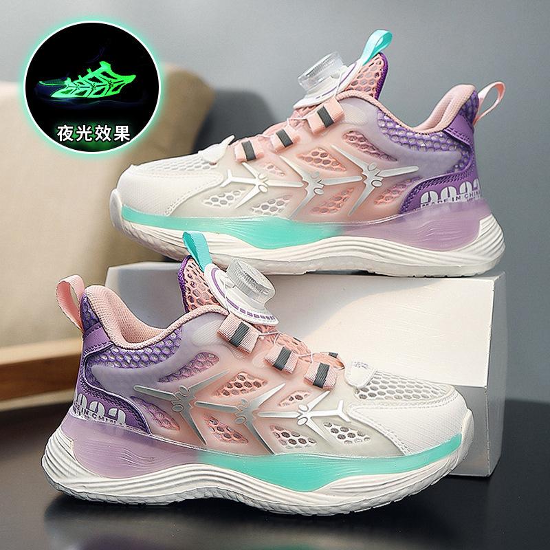 Boys' Shoes Summer Mesh Breathable 2025 New Children's Sports Single Mesh Shoes Medium and Older Children's Soft Sole Rotating Button