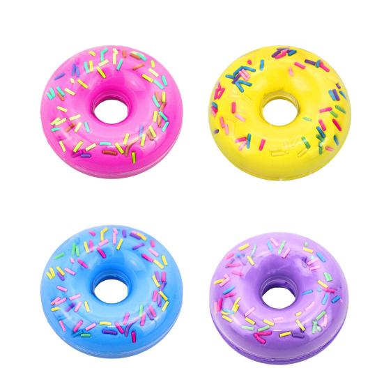4Pcs Round Slime Toy Set - Donut Shape Stress Relief Squeeze Toy with DIY Lollipop & Sprinkles