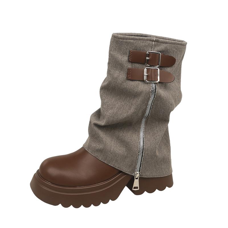 Retro British style thick-soled high-top Martin boots for women, autumn and winter design sense, fashionable, small and thin, explosive short boots