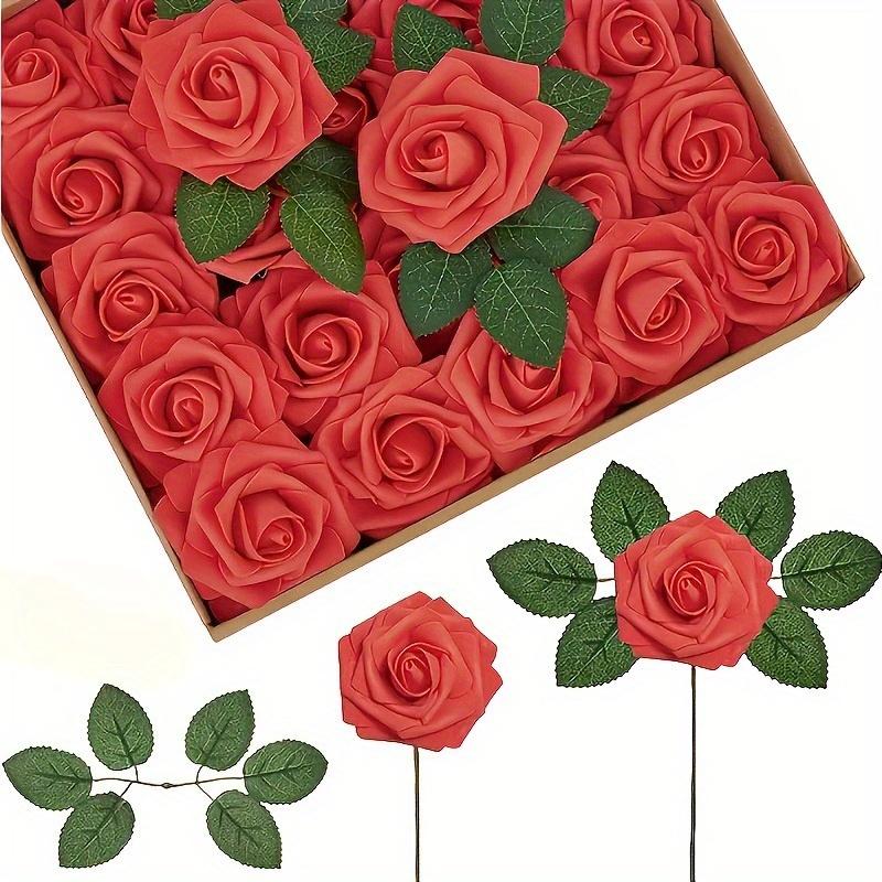 25 Roses with Stems - Artificial Flowers, Realistic Artificial Roses for DIY Wedding Bouquets, Foam Rose Decorations, Table Decorations and Home Decor