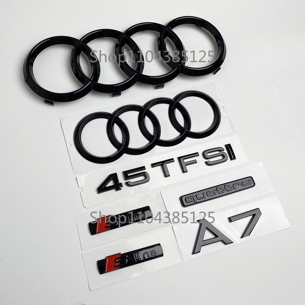 hot A7 4-Ring logo ABS Black Car Hood Front Bonnet Grill Rear Trunk Emblem Badge Sticker A7 mark 30TFSI 40TFSI Quarrto Emblem