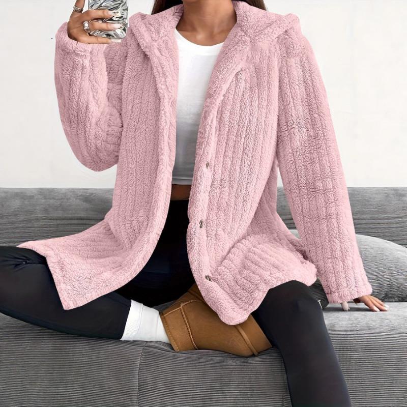 Herbst Winter Neu Damen Einfarbig Langärmlig Kapuzenjacke Locker Plüsch Samt