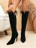 Winter New Suede Pointed High-heeled Long Tube Boots for Women's Fashion Splicing Feather Side Zipper Fashion Boots 35-42