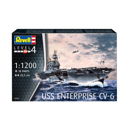 German Revell 1/1200 scale USS Enterprise CV-6 plastic model kit, model number 05824, molded in color