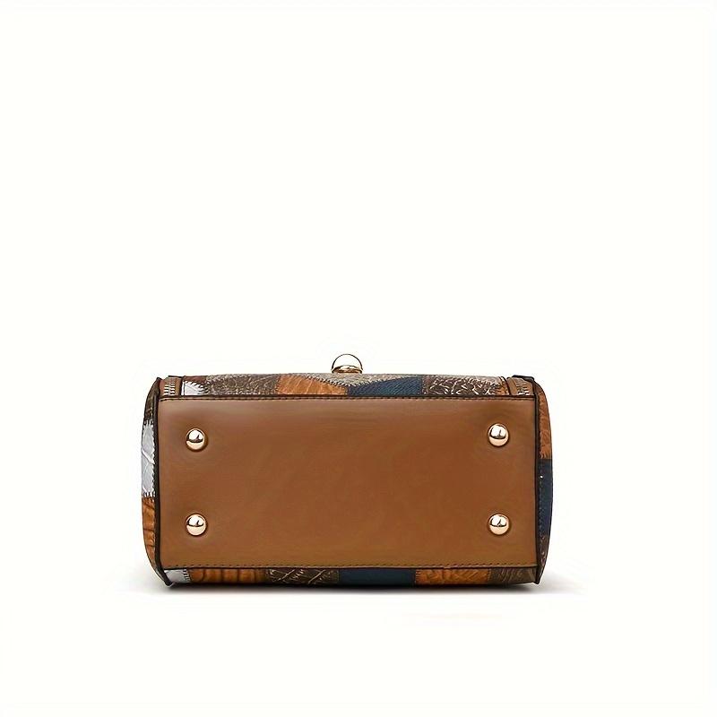 Vintage Minimalist Crossbody Bag, Color-Blocking Decoration, Anti-Theft Twist-Lock Design, Multiple Compartments, Suitable for Women's Daily Use