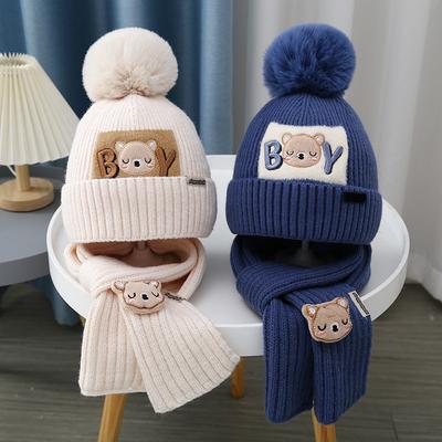 Winter Children Scarf Beanie Set 1-6year Baby Thick Woolen Knitted Hat Cute Cartoon Kids Ear Protection Cap Toddler Neckerchiefs