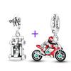 Original 925 Sterling Silver Charms Bead Red Cool Motorcycle Rider Kart Pendant Fit Original Bracelet For Women DIY Jewelry Gift