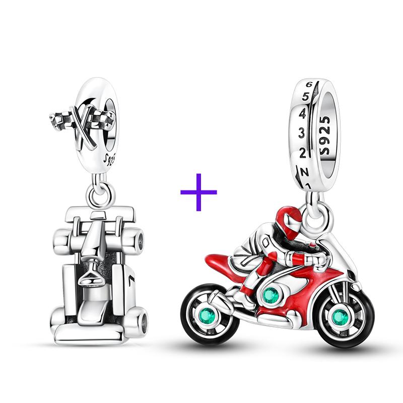 Original 925 Sterling Silver Charms Bead Red Cool Motorcycle Rider Kart Pendant Fit Original Bracelet For Women DIY Jewelry Gift