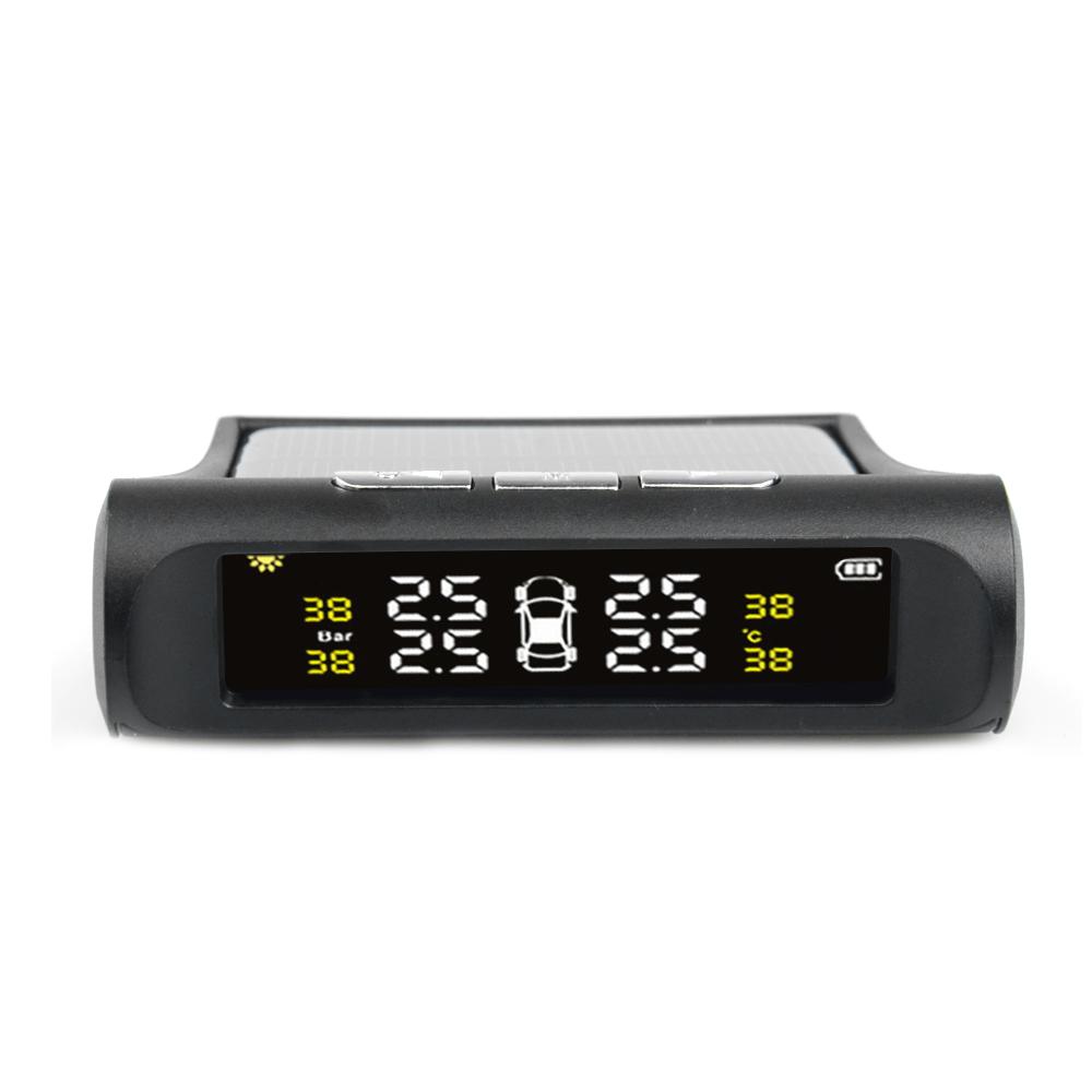 Original Solar Power USB TPMS Car Tire Pressure Monitoring System LCD 4 External / Internal Sensors for SUV Temperature Warning