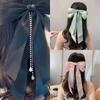 Clips de păr cu fundă șifon Femei Fundă mare Satin Agrafă de păr Fete Culoare solidă Clips coadă de cal Accesorii de păr Articole de acoperit cap Cadou